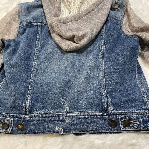 Free People Women's Small Distressed Hooded Jean Jacket Sweatshirt Combo - Picture 9 of 10